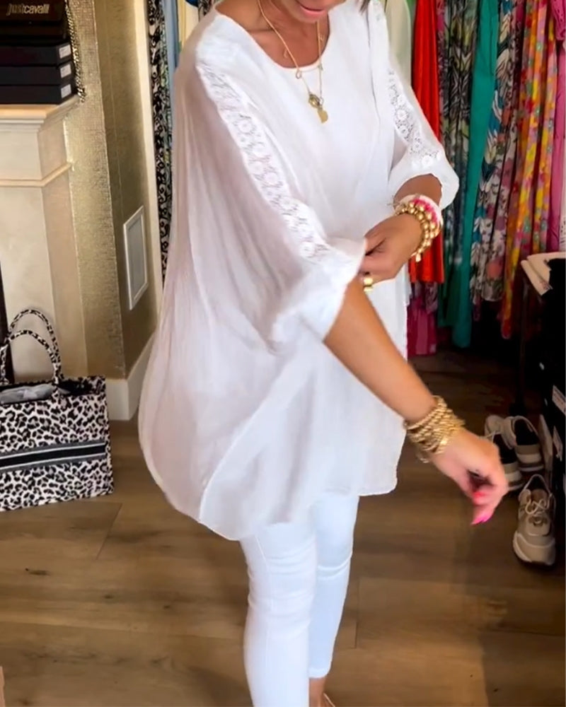 3/4-ärm enfärgad oregelbunden topp