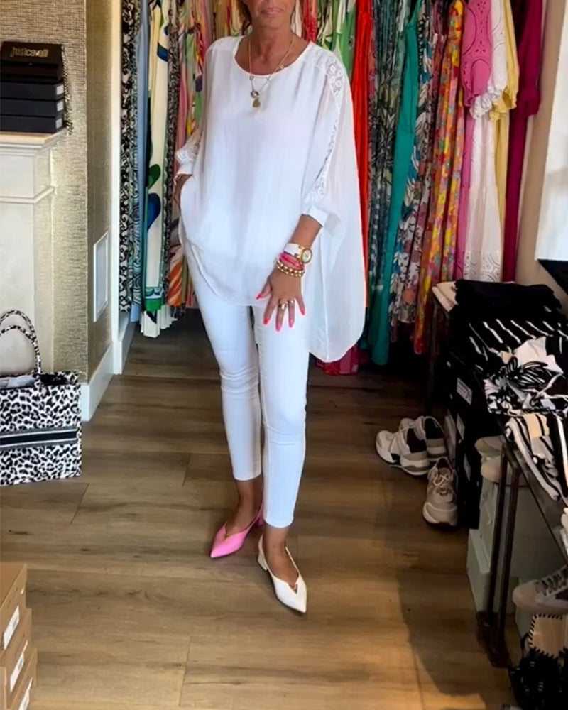 3/4-ärm enfärgad oregelbunden topp