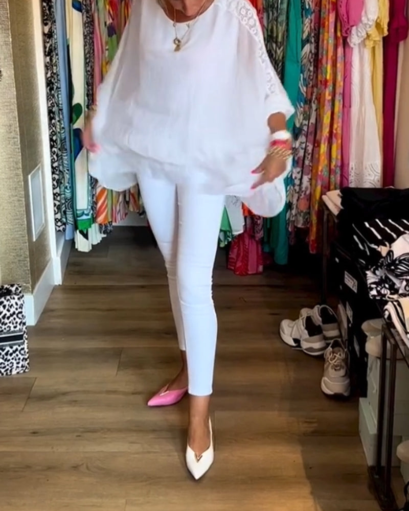 3/4-ärm enfärgad oregelbunden topp