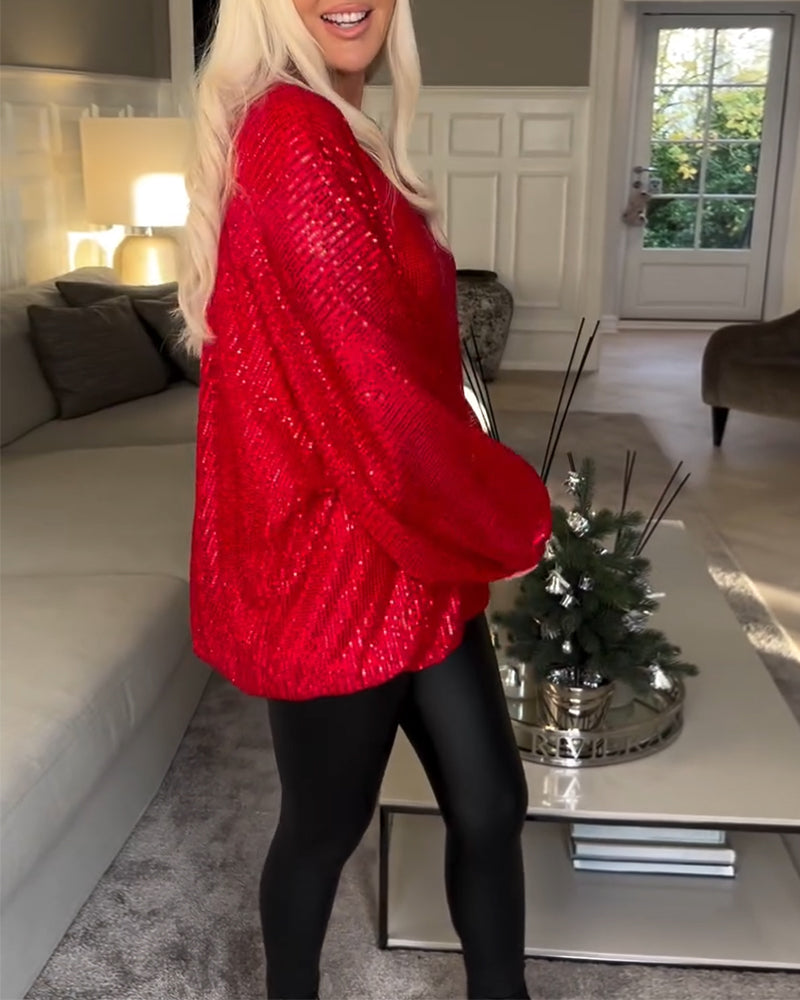 Ballongärm med rund halsad paljett topp