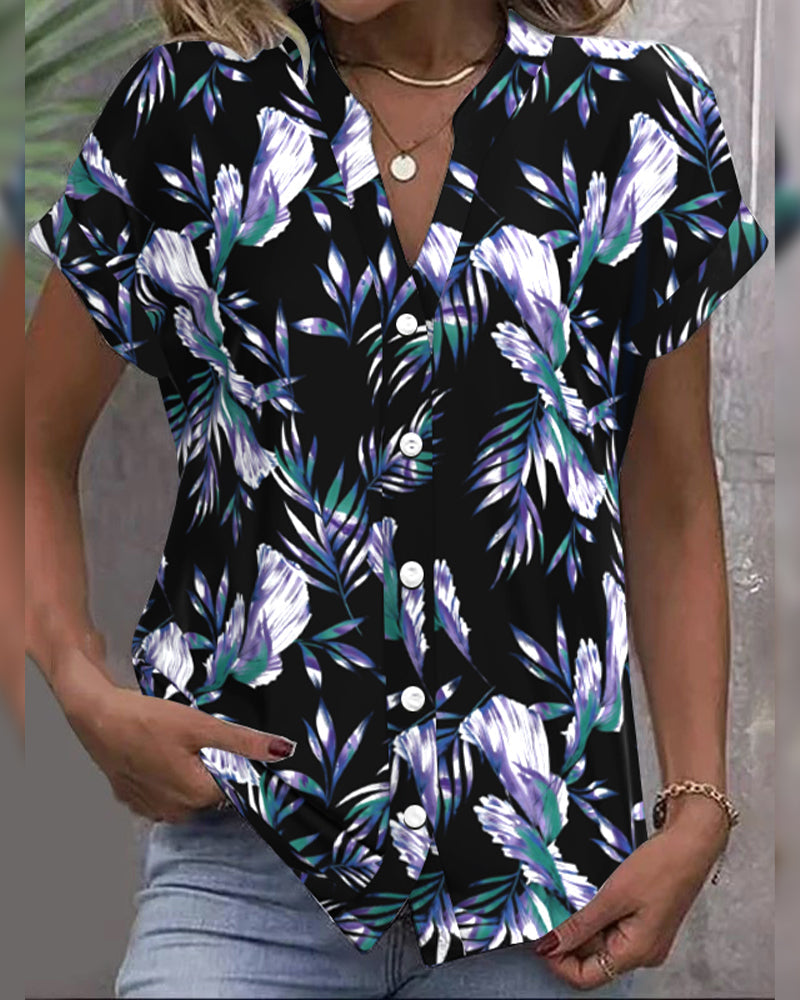 Blus Bladtryck Färgblock