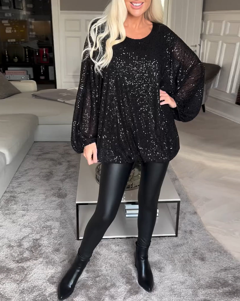 Ballongärm med rund halsad paljett topp