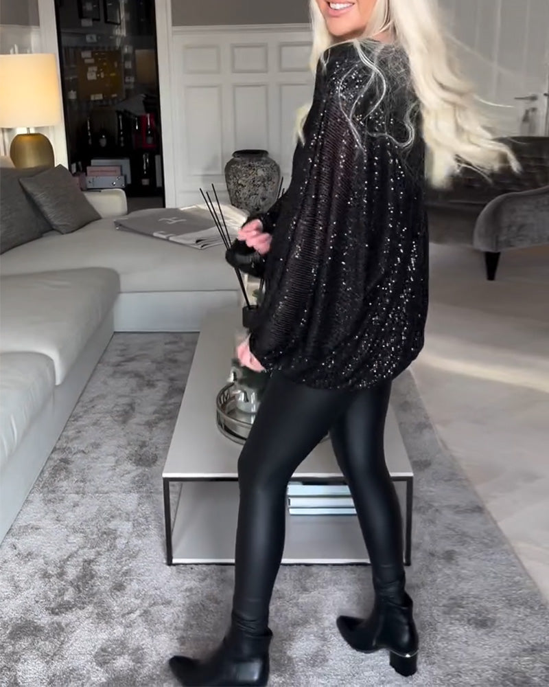 Ballongärm med rund halsad paljett topp