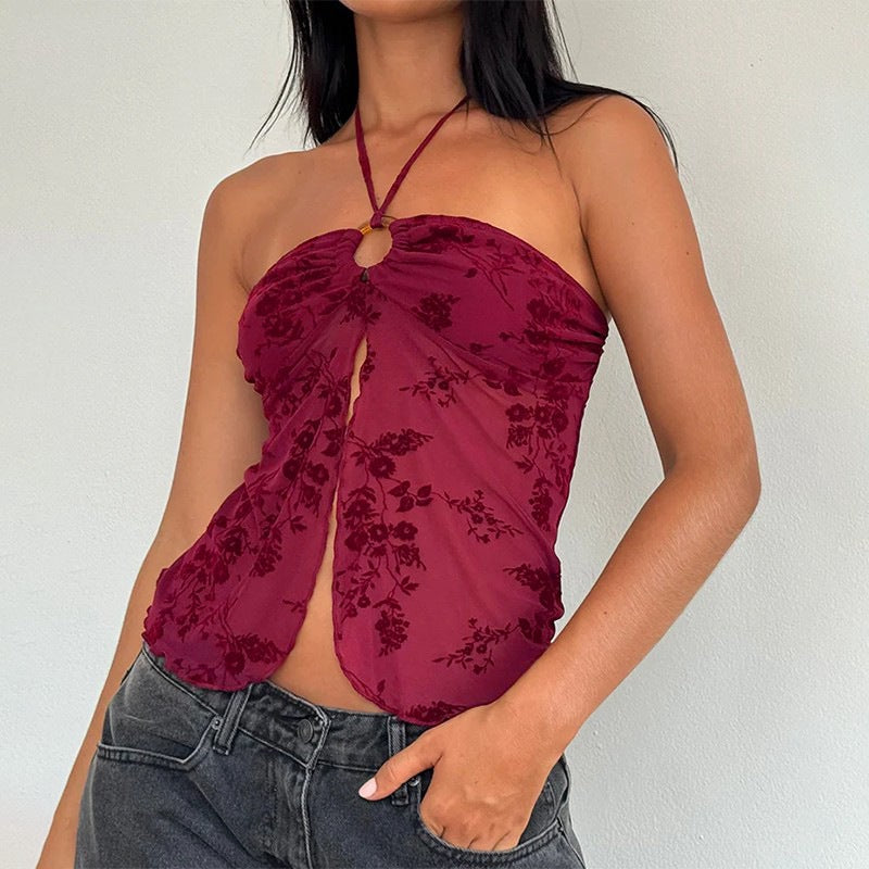 Runa – grunge haltertopp med blommigt flocktryck