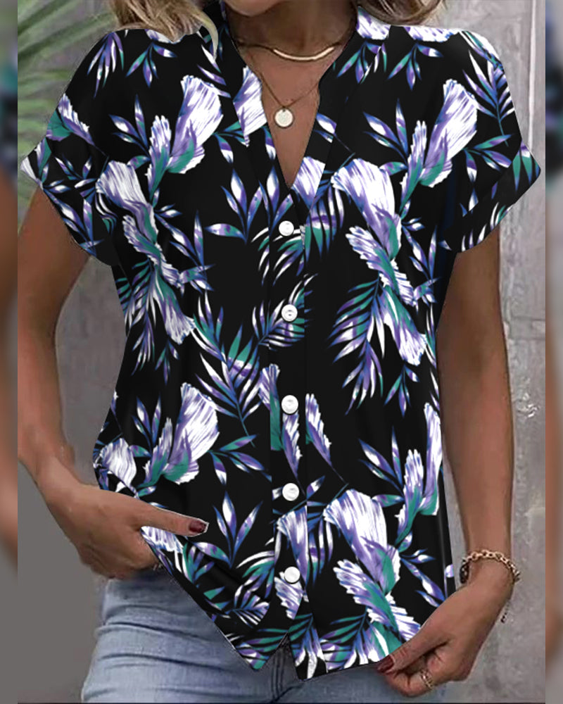 Blus Bladtryck Färgblock